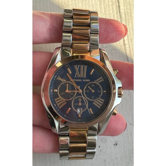 Michael Kors Bradshaw Chronograph Two-Tone MK5606 Women's Navy Face Watch $375 - Picture 13 of 16